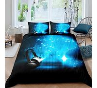 Garçons Bleu Housse de Couette 3D Stéréo Parure de Lit 220x240cm Décor de la Chambre Casque Note de Musique Clef Personnel Ensembles de Housse de Couette Mélodie Musique 3 pièces Fermeture Éclair