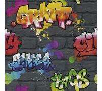 Papier Peint - RASCH - Urban city - Multicolore - Noir - Intissé