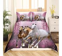Garçons Cheval Housse de Couette Cherry Blossom Branches Steed Enfants Parure de Lit 140x200cm Galopant Cheval Sets de Housse de Couette 3D Wild Animal Decor Parure Housse de Couette 2 pièces