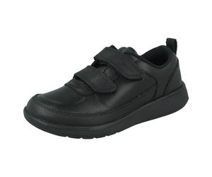 Garçons Clarks Cuir Crochet et Boucle École Chaussures Noir Smart Casual - Sacpe