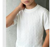 Garçons Couleur Unie De Base Câble Tricoté Manches Courtes Pull, Enfants Décontracté Col Rond Tricot Top, Tricot Polyvalent Pour Tous Les Jours 8Y,9Y,10Y,11Y,12YUnicoloreTricots
