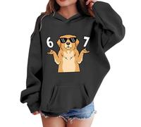 Garçons Filles 67 Sweats à Capuche Numéro de Poche Manches Longues Chien Imprimé Pull Tops Classique Six Seven Capuche Casual Tunique Tops Enfants Rétro Vacances Costume, Noir , 2-3 ans