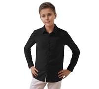 Garçons Filles Ados T-Shirt Chemise Manches Longues Classique Tee Shirt Solid Color Col boutonné Doux, Lisse et légant Gilet de Costume Formel Coton Décontracté T-Shirts