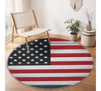 Garçons Filles Tapis Rond Effet Usé Américain Étoiles Rayures Salon 150 cm | Tapis de Sol Décoration Antidérapant Rustique Veinage Du Bois pour Chambre Cuisine Balcon Terrasse Salle à Manger