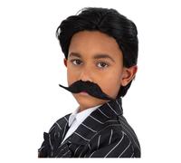 Garçons Gangster Perruque & Tash Ensemble 1920s Gothique Noir Enfants Moustache