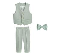 Garçons Gentleman Costume Britannique Smoking Blazer Veste Pantalon Ensemble de Tenues de vêtements de fête Costume d'anniversaire Mariage Baptême d'honneur VertMJ3