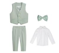 Garçons Gentleman Costume Britannique Smoking Blazer Veste Pantalon Ensemble de Tenues de vêtements de fête Costume d'anniversaire Mariage Baptême d'honneur VertMJ4