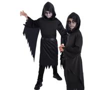 Garçons Grim Reaper Déguisement Noir Robe Ghoul Effrayant Halloween Neuf