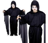 Garçons Grim Reaper Déguisement Noir Robe Ghoul Effrayant Halloween Neuf