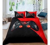 Garçons Jeus Housse de Couette Noir Jeupad Parure de Lit 220x240cm Vidéo Jeu Manette Sets de Housse de Couette Noir Rouge Géométrique Décor Parure Housse de Couette avec 2 taies d'oreiller 3 pièces