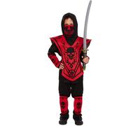 HENBRANDT Enfants Garçons Noir et Rouge Ninja Guerrier Déguisement Livre Jour Costume Déguisement Taille Grand 10-12 Ans