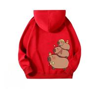 Garçons Printemps et Automne Cent Sweat à Capuche, Enfants Capybara Dessin animé Impression Pull à Capuche, Pull en Coton garçons,Rouge,140cm