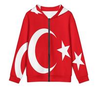 Garçons Sweat À Capuche Zippé Léger Mélange Polyester Imprimé Turquie Drapeau National Patriotique Confortable Respirant Sweat Zippé École Sport Voyage Quotidien