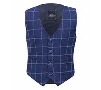 Garçons Tweed Fenêtre Carreaux Bleu Gilet Coton Slim Fit Rétro Smart Casual Dress Single Breasted Vest Taille 14 années