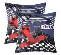 Garçons Voitures de Course Lot de 2 Taie d'oreiller 40x40 Rouge Cool Voiture Housse de Coussin Noir Blanc Plaid Décoratif Taie d'oreiller Sports Extrêmes Taie d'oreiller Décoration de Chambre
