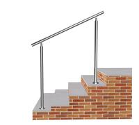 Garde-corps 120cm argenté, 1 main courante, sans traverses, inox 201, Rampe d'escalier intérieur et extérieur - kit complet pour divers escaliers