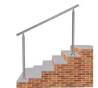 Garde-corps 150cm argenté, 1 main courante, sans traverses, inox 201, Rampe d'escalier intérieur et extérieur - kit complet pour divers escaliers