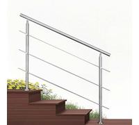 Garde-corps 180cm argenté, 1 main courante, 3 traverses, inox 201, intérieur et extérieur, design moderne - kit complet
