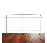 Garde-corps 200cm argenté, 1 main courante, 5 traverses, inox 201, intérieur et extérieur, design moderne - kit complet