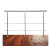 Garde-corps 220cm argenté, 1 main courante, 3 traverses, inox 201, intérieur et extérieur, design moderne - kit complet