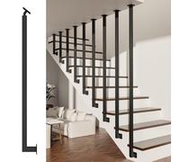 Garde-corps moderne en fer forgé en forme de L, montage du sol au plafond, tube carré robuste pour lofts et villas - Noir mat