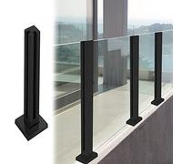 Garde Corps Verre Balustrade en Verre Poteau de Rambarde en Verre pour Balcon, Poteau de Clôture en Bois pour Plancher en Béton, Main Courante, Système Fixation Verre Noir L'intérieur et L'extérieur (