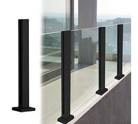 Garde Corps Verre Balustrade en Verre Poteau de Rambarde en Verre pour Balcon, Poteau de Clôture en Bois pour Plancher en Béton, Main Courante, Système Fixation Verre Noir L'intérieur et L'extérieur (