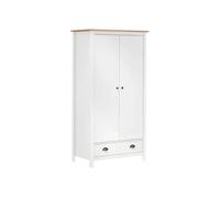 Armoire 2 Portes, 1 Tiroir, 1 Étagère, En Pin Massif Blanc, Robuste, Avec Barre De Suspension Blanc