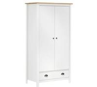 Armoire 2 Portes, 1 Tiroir, 1 Étagère, En Pin Massif Blanc, Robuste, Avec Barre De Suspension Blanc