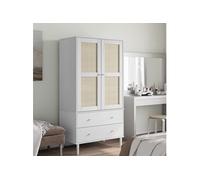 Armoire « Senja » Blanche 90 X 55 X 175 Cm En Pin Massif Avec Tiroirs Et Compartiments Blanc