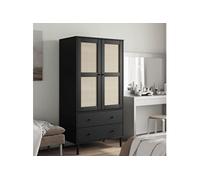 vidaXL Garde-robe SENJA, aspect rotin noir, bois massif pin, 90x55x175 cm, Marron