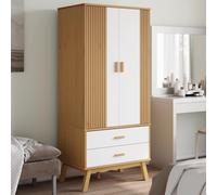 Garde-robe Armoire Buffet Rangement Blanc et Marron Bois Massif Pin vidaXL