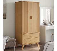 Garde-robe Armoire Buffet Rangement Blanc et Marron Bois Massif Pin vidaXL