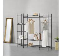 [en.casa] Garde-Robe Solide Portant avec Étagères Meuble de Rangement 6 Surfaces de Stockage Acier Laqué 150 x 150 x 40 cm Noir