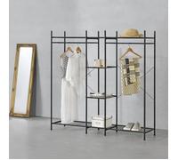 Garde-Robe Solide Portant avec Étagères Meuble de Rangement 4 Surfaces de Stockage 2 Tringles Acier Laqué 150 x 150 x 40 cm Noir [en.casa] Noir G