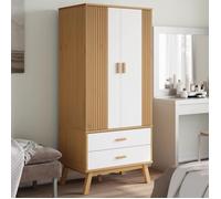 Garde robe OLDEN blanc et marron 76,5x53x172 cm bois massif pin