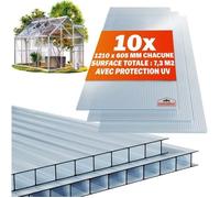 GARDEBRUK® 10x Plaques de polycarbonate creux 6mm 121x60,5cm découpe 7,3m² résistant aux UV plaques à double paroi serre de jardin plaque alvéolaire