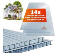 GARDEBRUK® 14x Plaques de polycarbonate creux 4mm 121x60,5cm découpe 10,25m² résistant UV plaques à double paroi serre de jardin