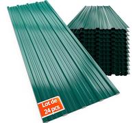 GARDEBRUK® 24x Tôles de bardage 129x46cm 14m² galvanisé pré-percés tôle trapézoïdale ondulée profilée résistant intempéries plaque abri de jardin mur vert