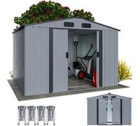 GARDEBRUK® Abri de jardin métal XXL 5m² fondation 260x205x180cm porte coulissante gris-métallique cabane de jardin cabanon 9m³