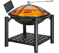 Gardebruk® Brasero de Jardin avec Pare-étincelles Couvercle tisonnier Ø55 cm Support à Bois Acier Noir Jardin Terrasse Cheminée