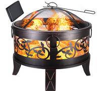 Gardebruk® Brasero Rond Ø67 cm en Acier Imitation Rouille Protection Anti-Étincelles Jardin Terrasse Cheminée d'Extérieur