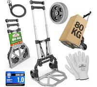 GARDEBRUK® Diable Aluminium Pliable 80kg Roues Pleines increvable Gants 2 tendeurs Chariot de Transport Diable déménagement Chariot Pliant manutention