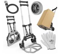 GARDEBRUK® Diable Aluminium Pliable 80kg Roues Pleines increvable Gants 2 tendeurs Chariot de Transport Diable déménagement Chariot Pliant manutention