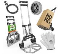 GARDEBRUK® Diable Aluminium Pliable 80kg Roues Pleines increvables Gants 2 tendeurs Chariot de Transport Diable déménagement Chariot Pliant manutention