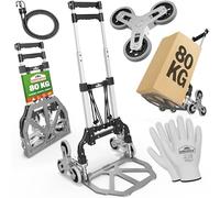 GARDEBRUK® Diable Aluminium Pliable escalier 80kg 6 Roues Pleines increvables Gants 2 tendeurs Chariot de Transport Diable déménagement manutention