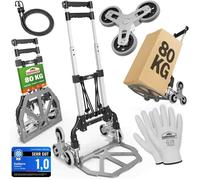 GARDEBRUK® Diable aluminium pliable escalier 80kg 6 roues pleines increvables gants 2 tendeurs chariot de transport déménagement