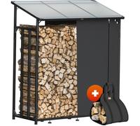 GARDEBRUK® Étagère XXL Noire en Acier pour Bois de Cheminée avec Toit - Abri et Stockage de Bûches pour Extérieur