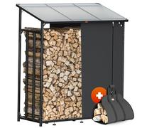 GARDEBRUK® Étagère pour Bois de cheminée XXL Noir en Acier avec Toit Abri à Bois Stockage du Bois Étagère à bûches extérieur