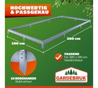 GARDEBRUK® Fondation Serre de Jardin 380x190cm Acier Inoxydable Cadre Acier matériel Montage Fixation Sol embase Serre Aluminium Polycarbonate